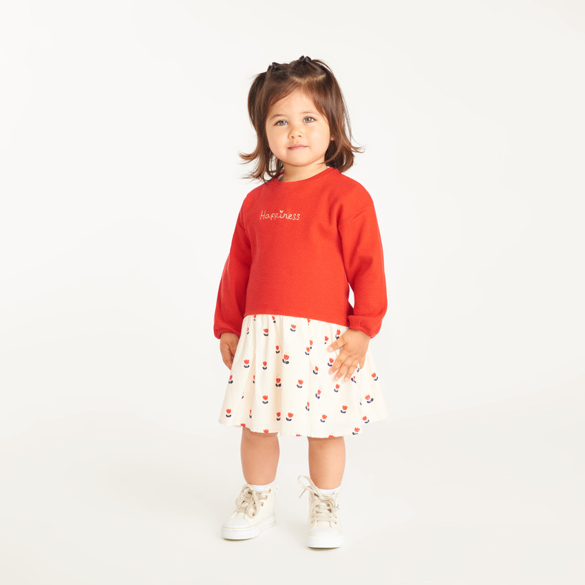 Jurk meisjes met 2-in-1 effect en tulpenprint 