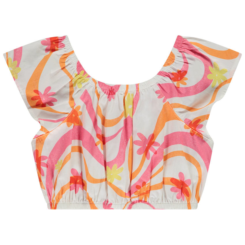 Top à encolure élastiquée et imprimé fantaisie pour fille 