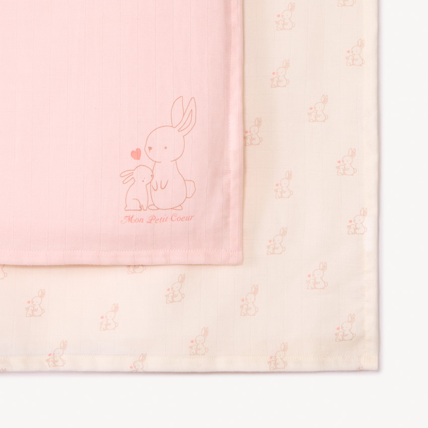 Lot de 3 langes en tetra motifs lapins pour bébé fille 