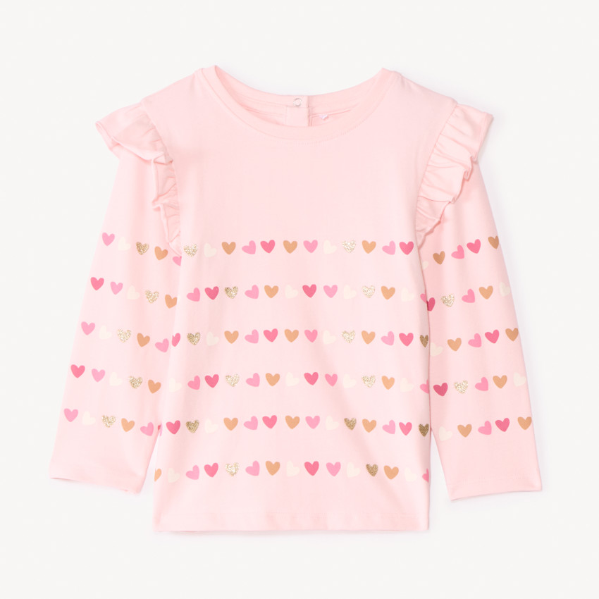 T-shirt met lange mouwen, met hartjesprint, voor babymeisje 