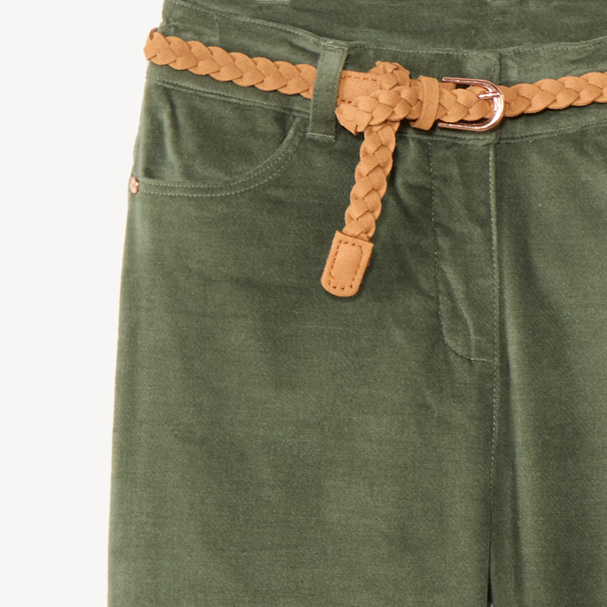 Pantalon bootcut en velours + ceinture tressée pour fille 
