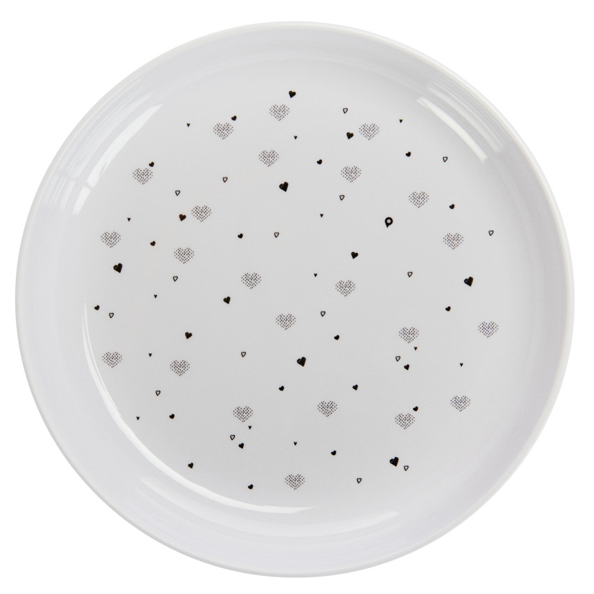 Melamine bord met groene hartjesprint. 