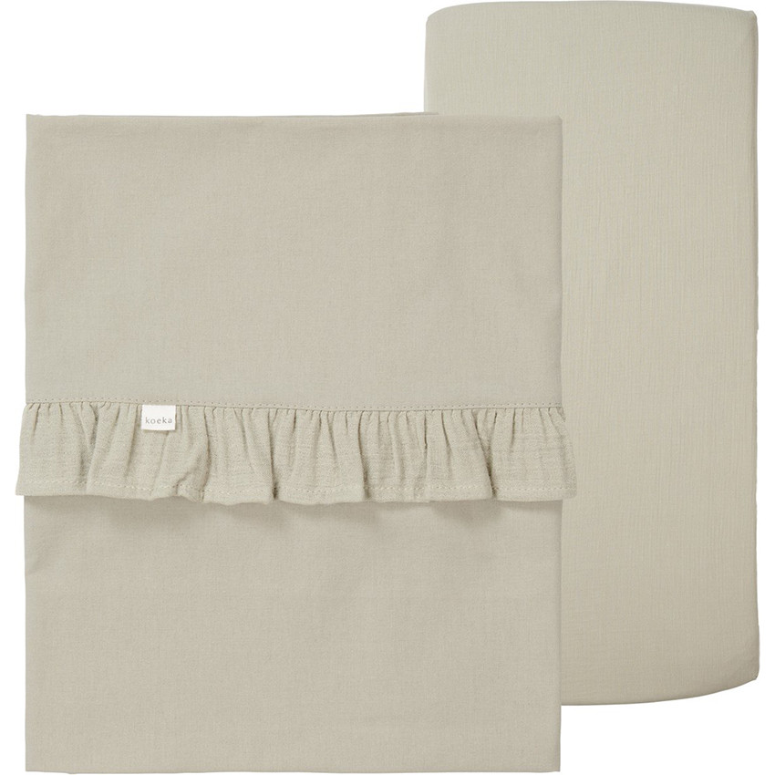 Set Bedlaken en Hoeslaken voor bed 60/120 Ruffle Combi Faroo Sage TOG 0.1 