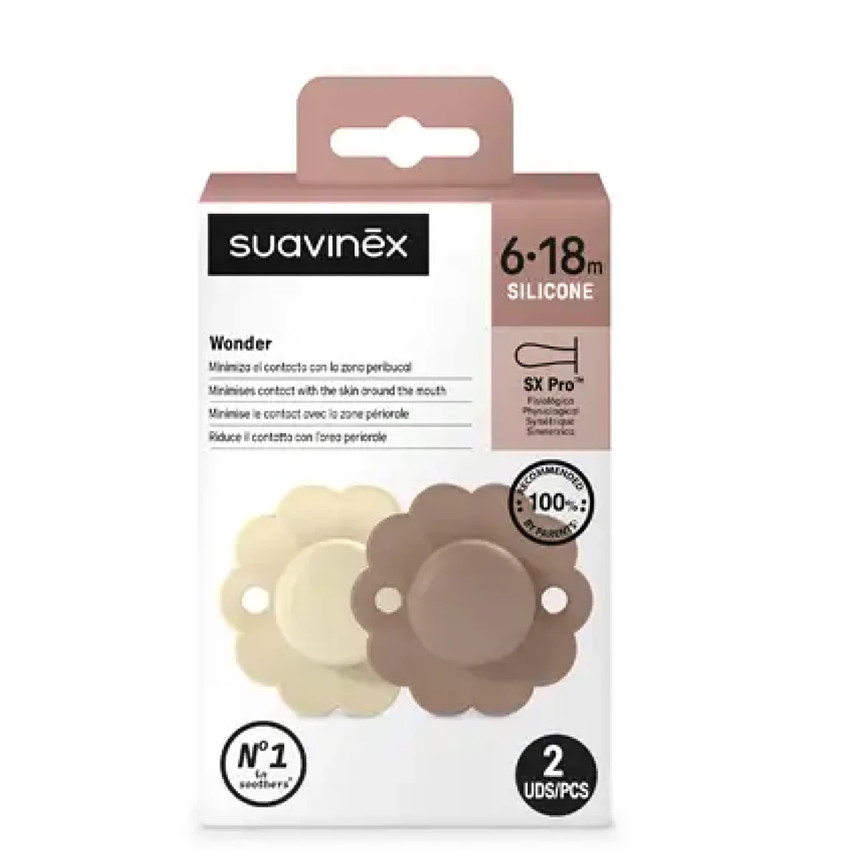 Sucette Wonder silicone Whitecape Grey/Raw Umber 6/18M 2pcs 