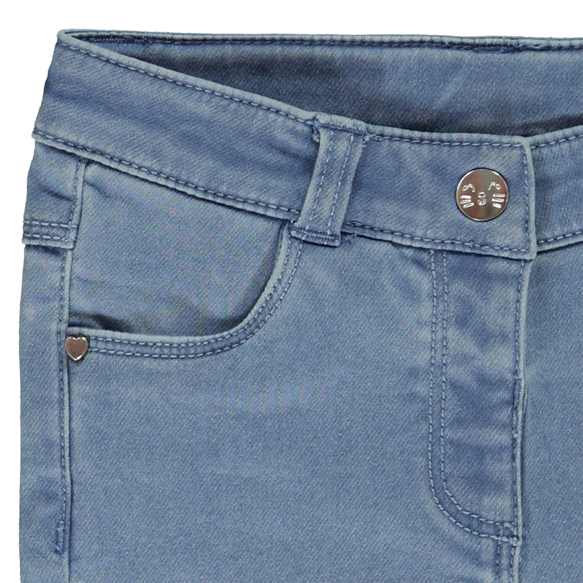 Jeans met een used effect en achterzakken in kattenvorm voor meisjes. 