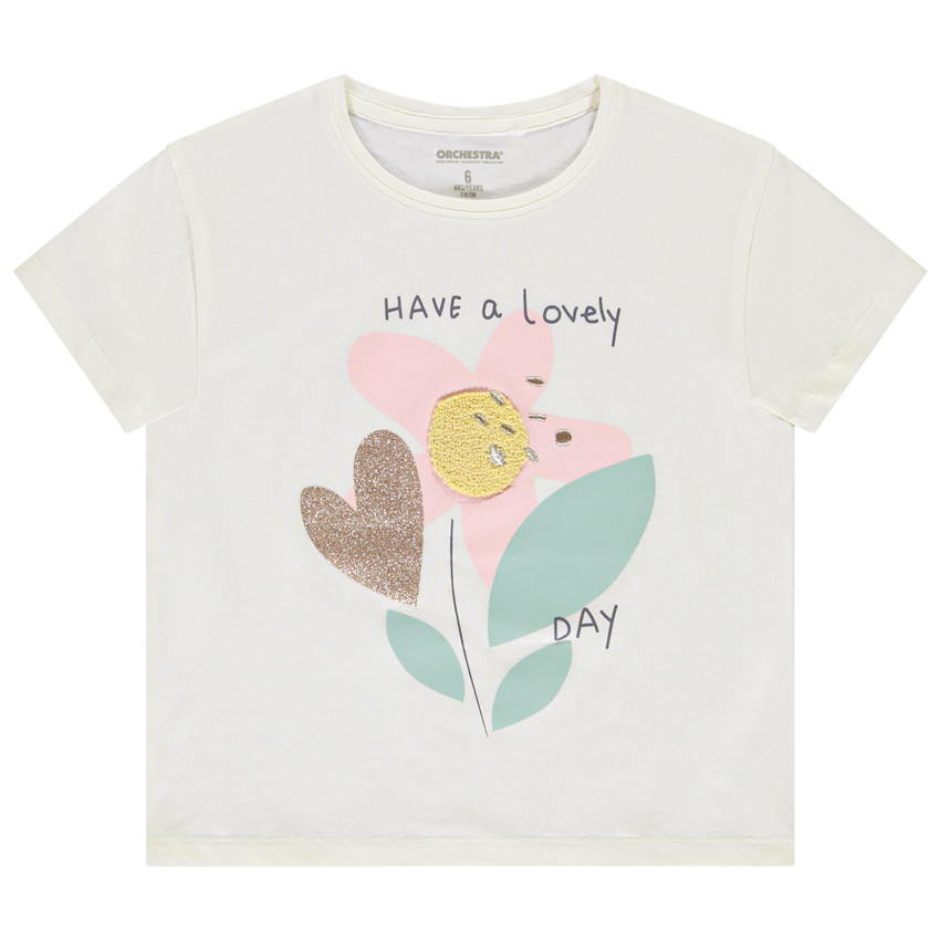 Korte mouwen shirt met bouclette borduursels meisjes 