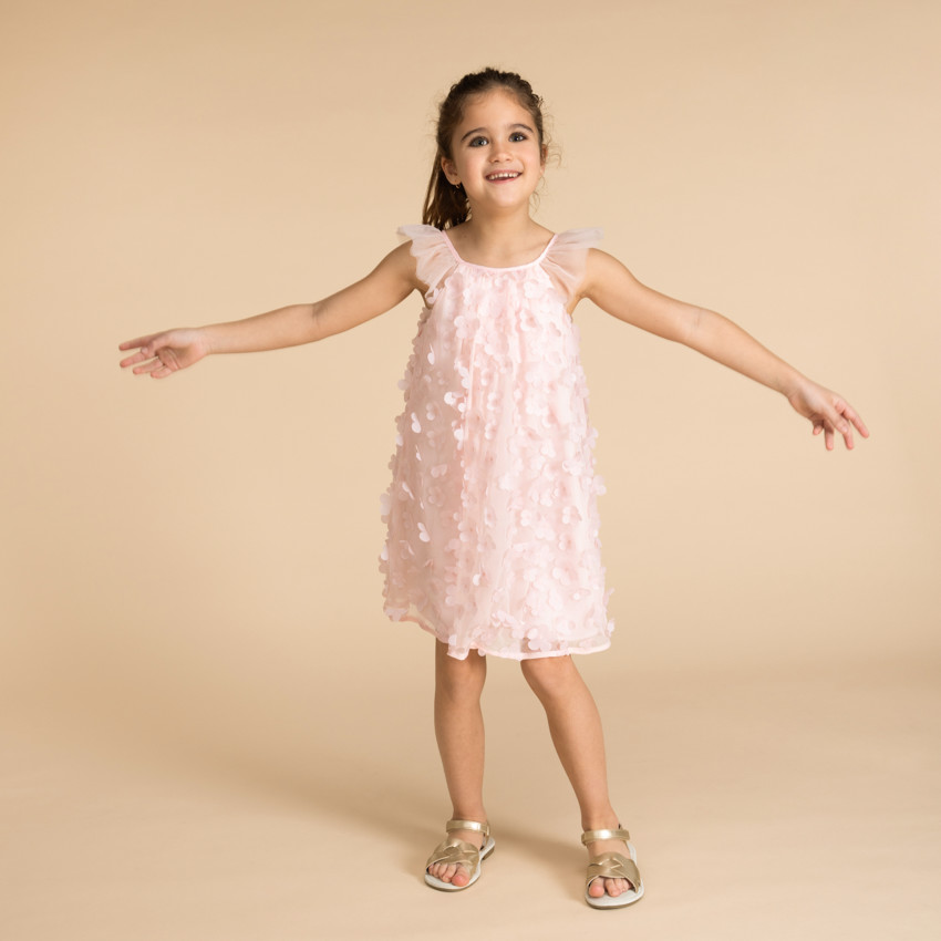 Robe de cérémonie en tulle avec fleurs 3D pour fille 
