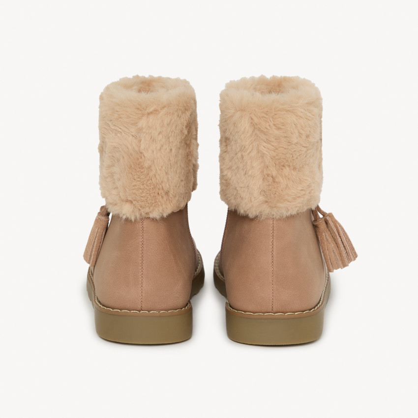 Roze laarsjes met rits en bontomslag + pompon voor meisjes 