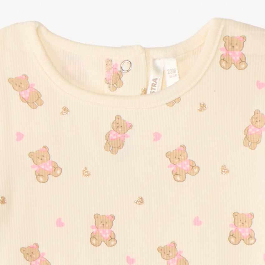 Set van korte pyjama 2 delen t-shirt + short met berenmotieven voor meisjes (verschillende afwerkingen afhankelijk van de leeftijd) 