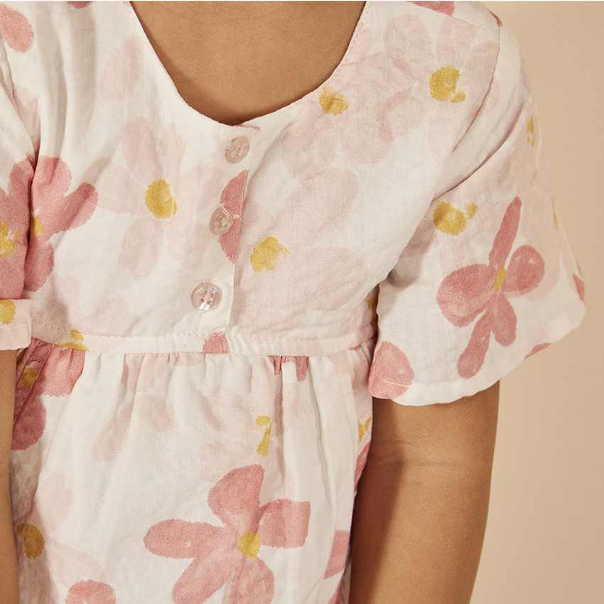 Jurk met korte mouwen en bloemenprint voor babymeisjes 