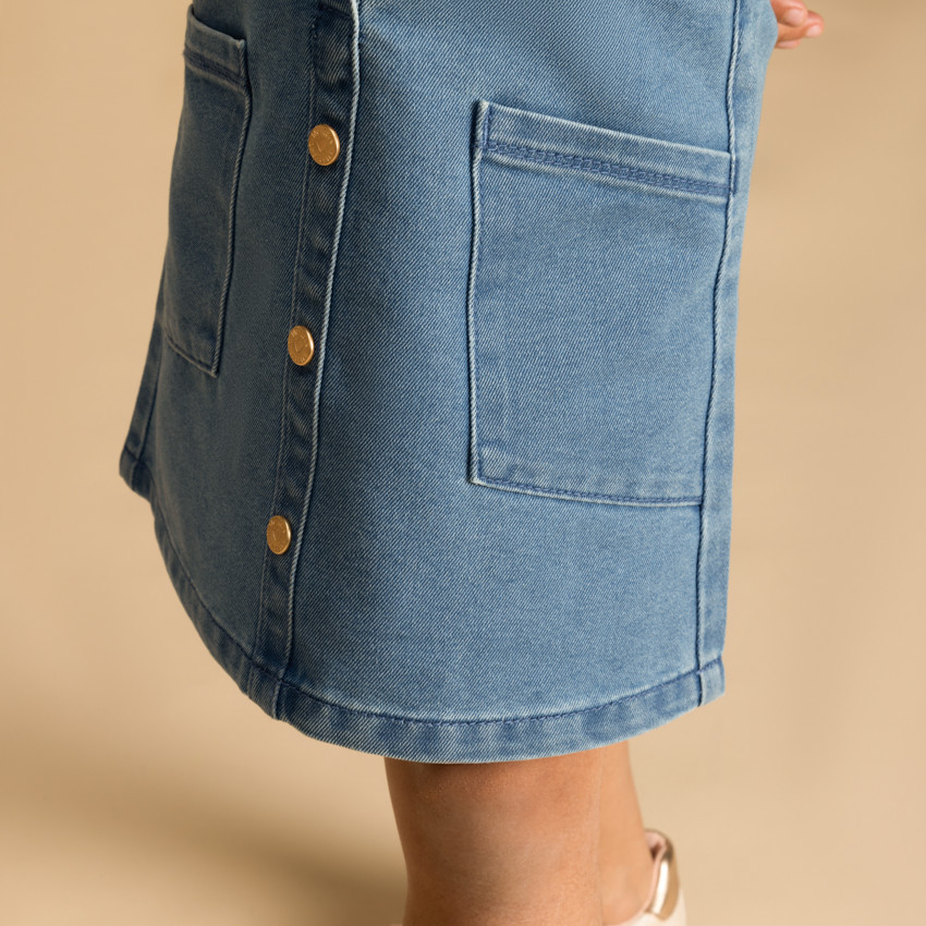 Overgooier jurk in denim met zakken voor meisjes 