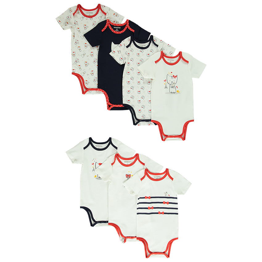 Lot de 7 bodies imprimé chats pour bébé fille 