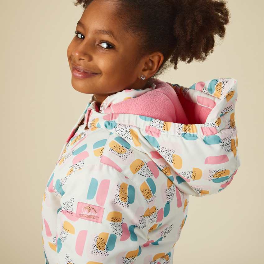 Blouson de ski à capuche amovible et imprimé graphique pour fille 