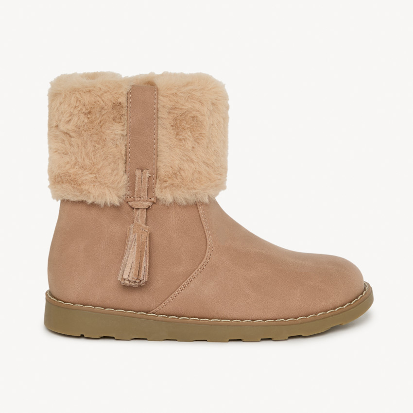 Roze laarsjes met rits en bontomslag + pompon voor meisjes 