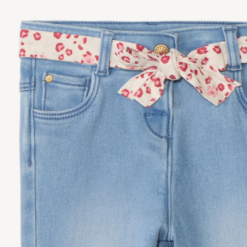 Jeans droit avec ceinture à nouer pour bébé fille 