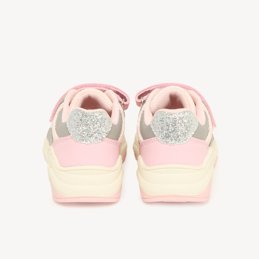 Baskets de sport bébé fille à scratch roses et pailletées 