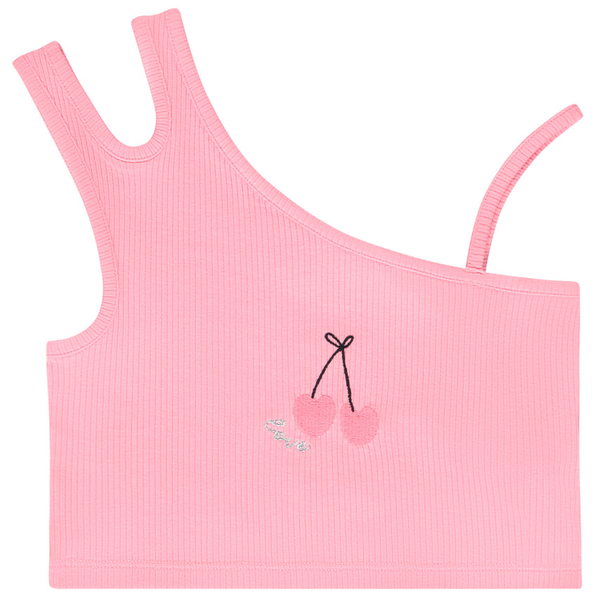 Débardeur asymétrique broderie cerise pour fille 