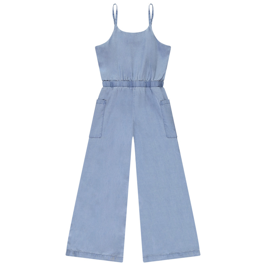 Lange jumpsuit met bretellen en kokosknopen voor meisjes 