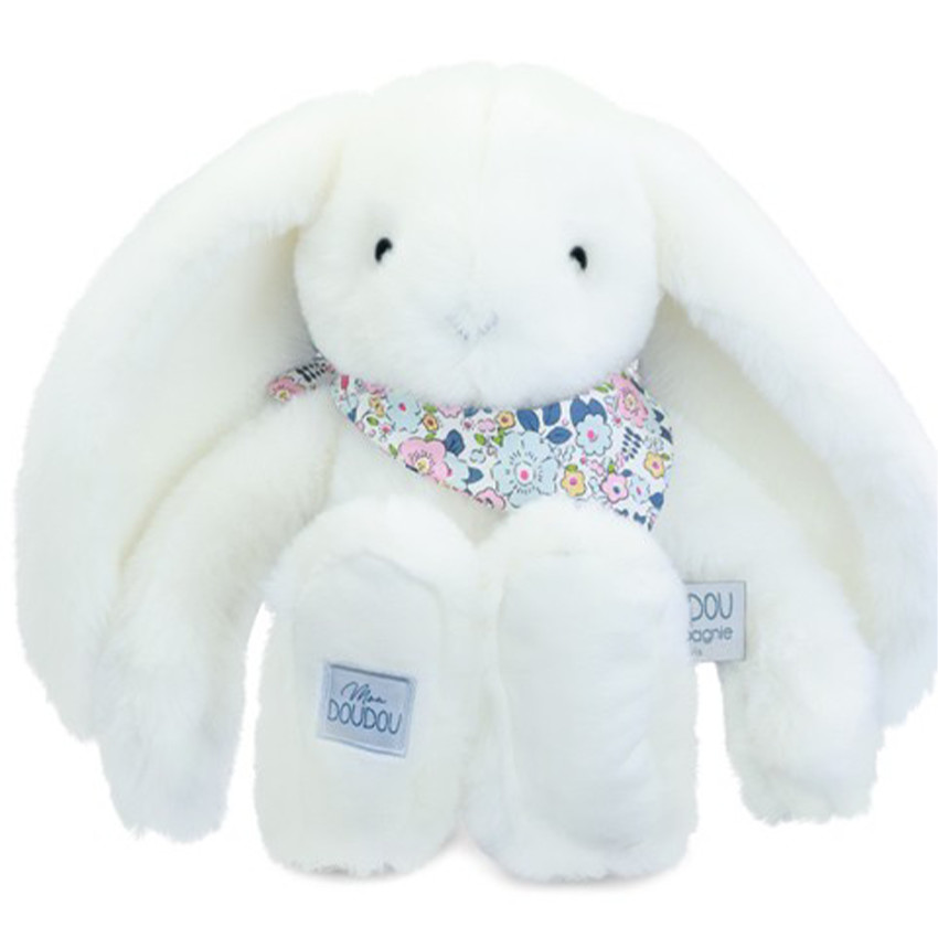 Peluche Lapin Fleurette 35cm Blanc 