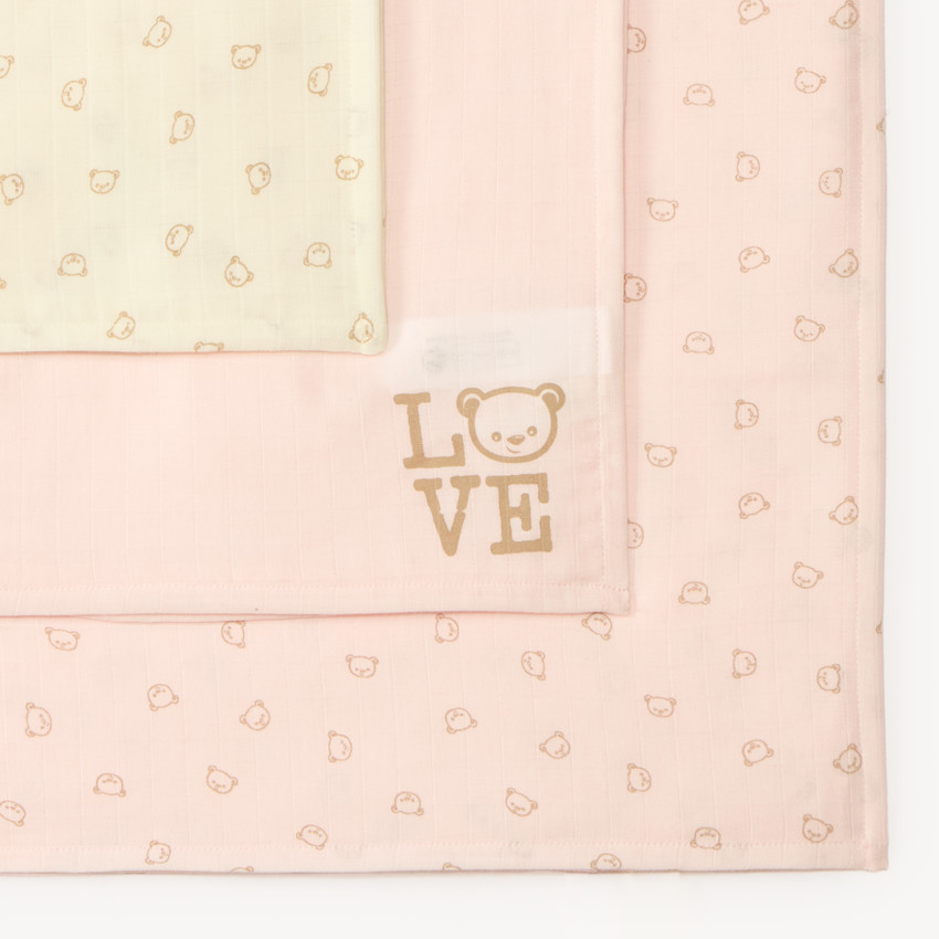 Set van 3 langwerpige swaddles met een berenmotief voor babymeisjes 