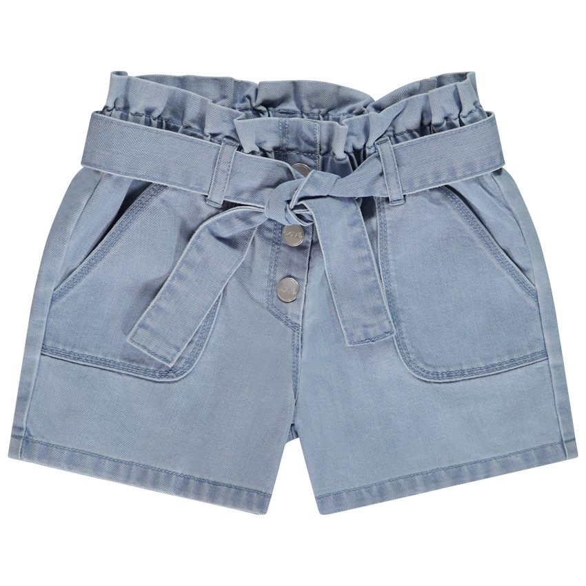 Short paperbag en jean avec ceinture à nouer pour fille 