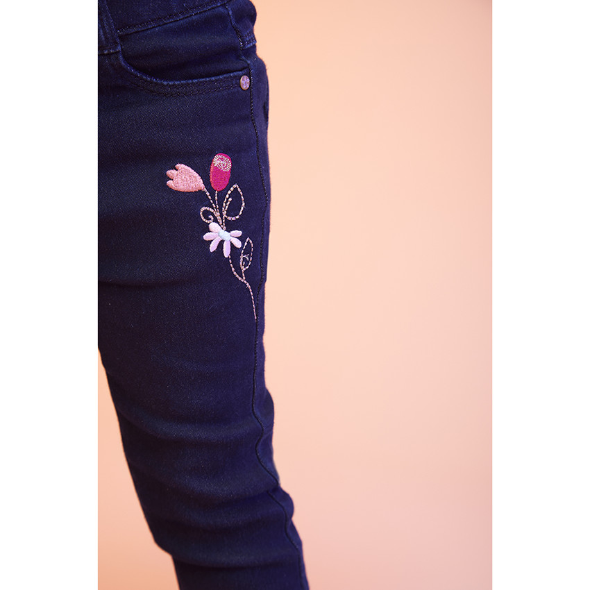 Pantalon effet jean avec broderie fleur pour bébé fille 