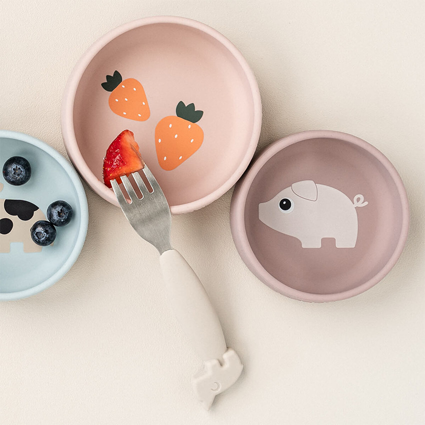 Set de 2 bols en silicone Pigee Roze 