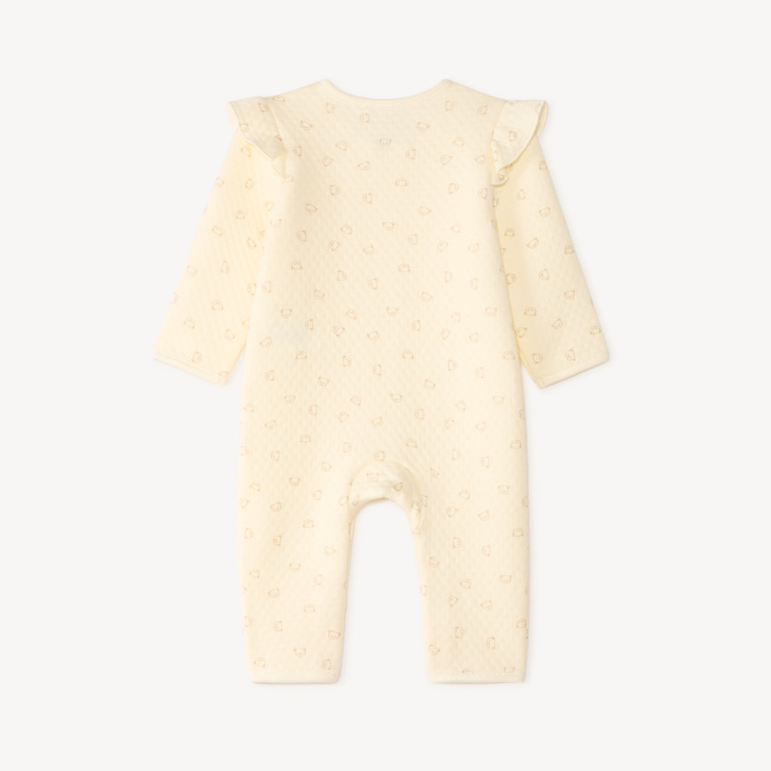 Combinatie van fantasietextiel met een bedrukte teddybeer voor meisjesbaby's 