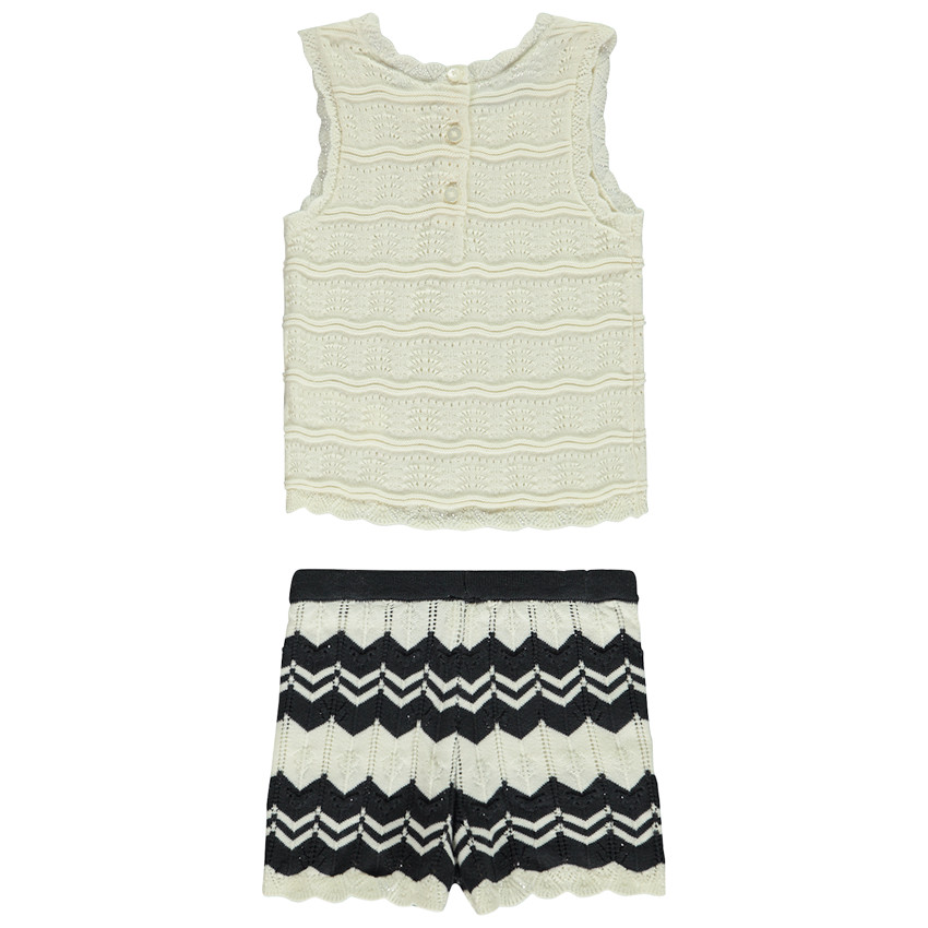 Set van gehaakte mouwloos shirt + short met fantasiepatroon voor meisjes 