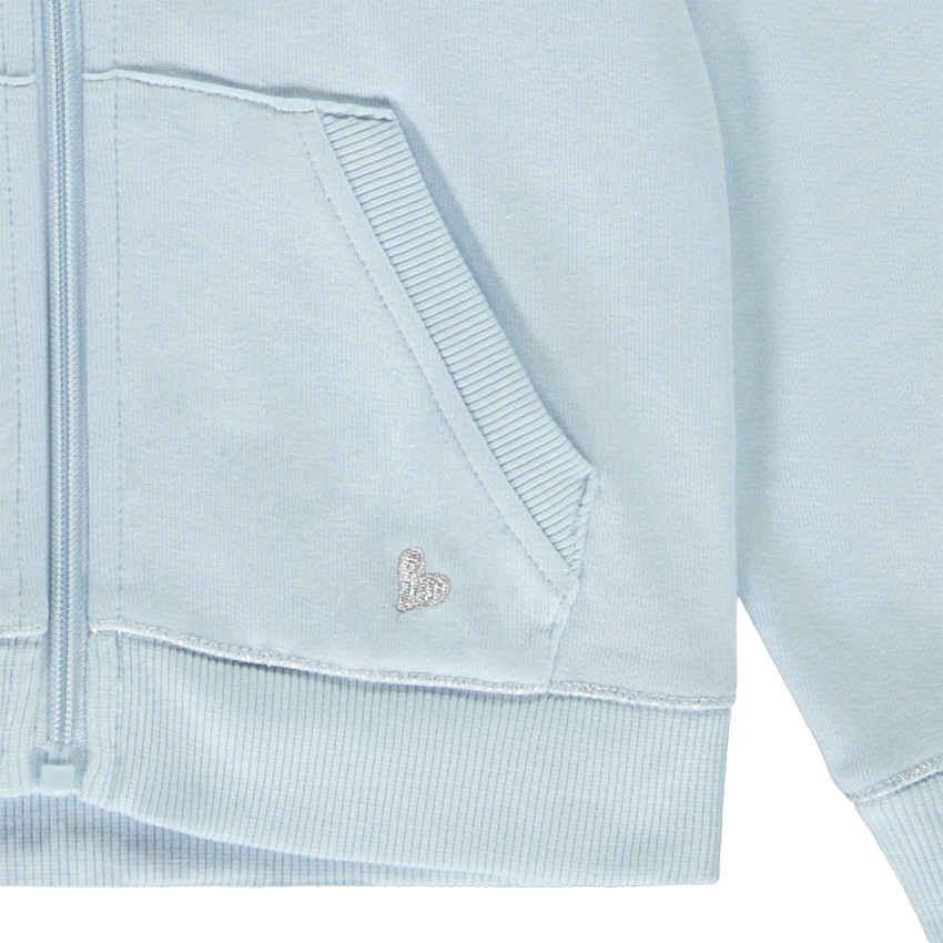 Gilet uni avec capuches et poche + cœur brodé pour fille 