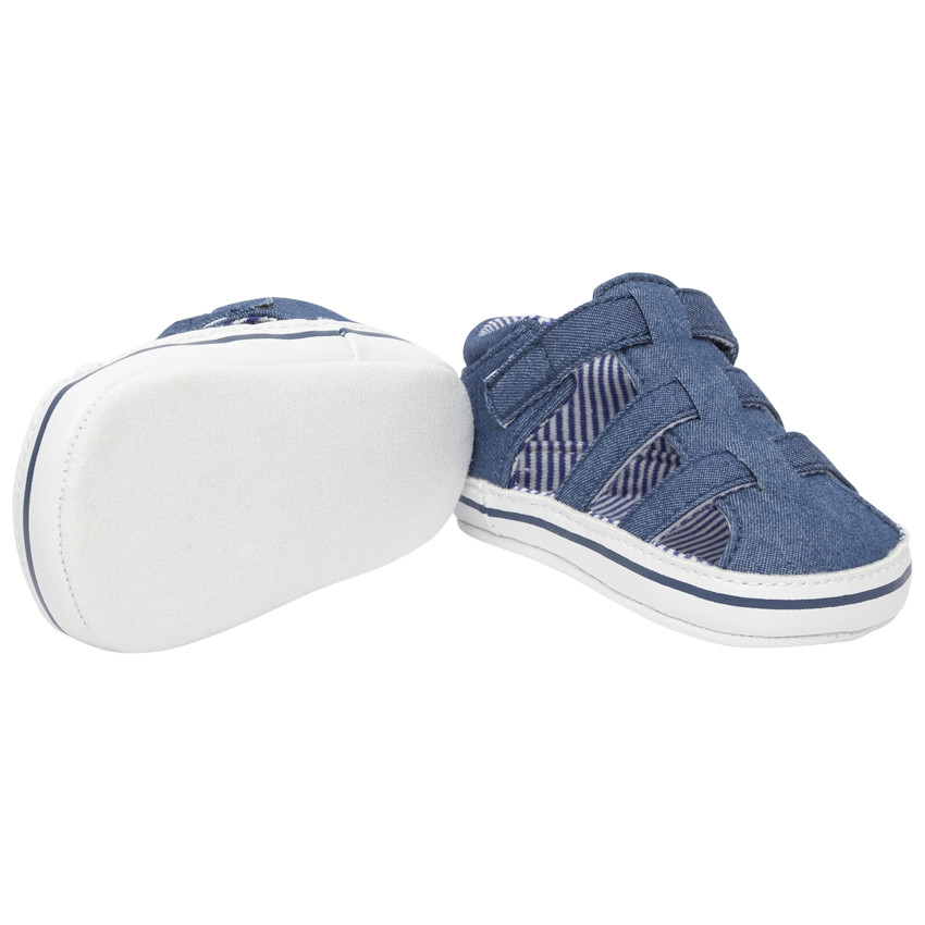 Blauwe jeans sandalen met velcro en gestreepte voering 
