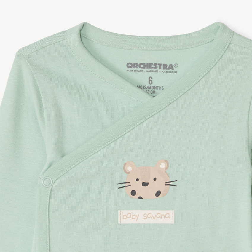 Lot de 5 bodies manches longues Léopard pour bébé garçon avec ouvertures différentes selon l'âge 