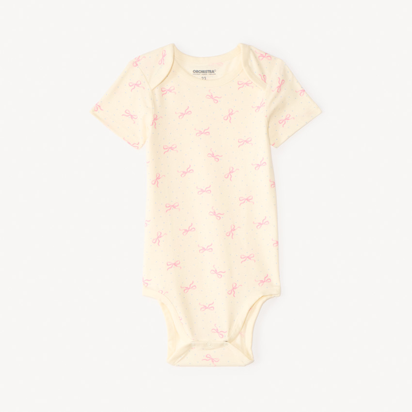Set van 7 korte mouwen bodystockings met strikmotief voor meisjes, opening afhankelijk van de leeftijd. 