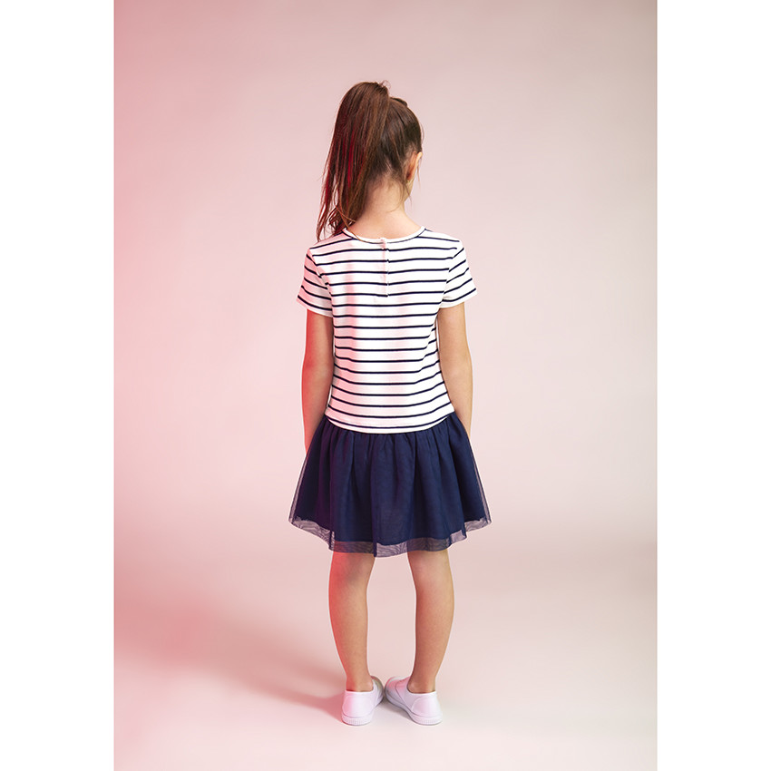 Robe manches courtes bi-matière effet 2 en 1 avec sequins pour fille 