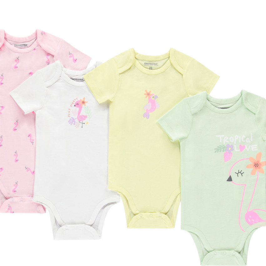 Lot de 7 bodies manches courtes fantaisie pour bébé fille avec ouvertures différentes selon l'âge 