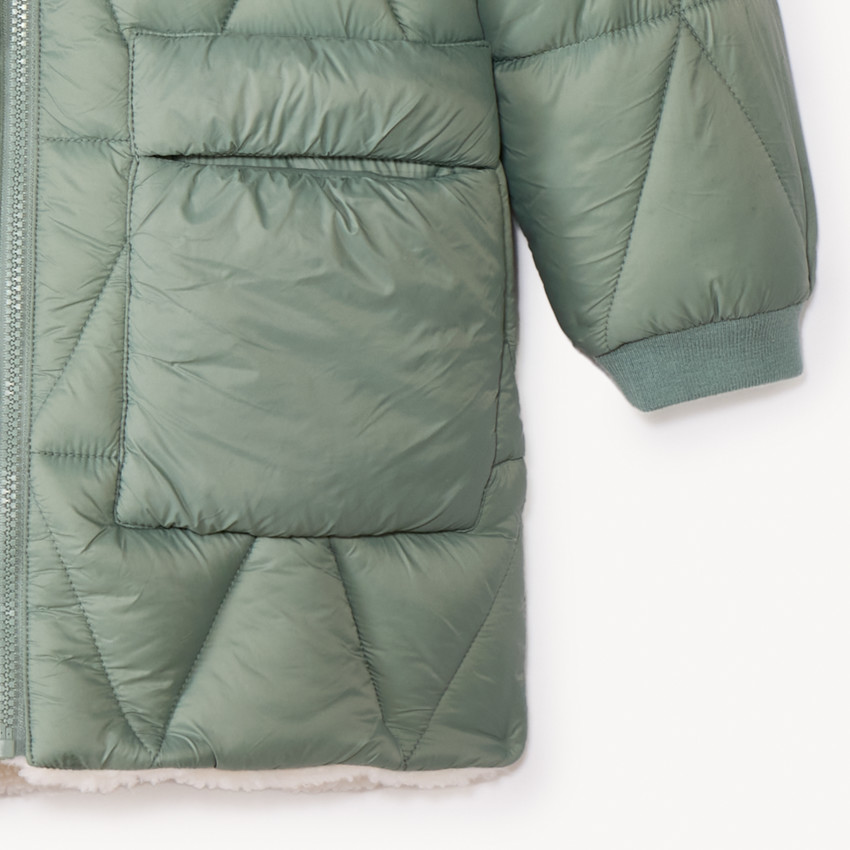 Reversible lange dunne jas in twee stoffen voor meisjes 