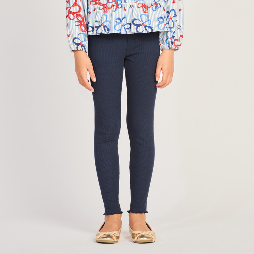 Legging côtelé uni avec cordon à pompons pour fille 