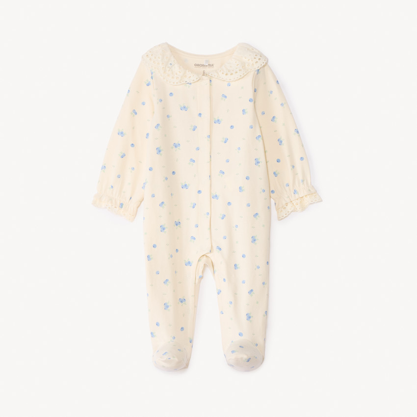 Dors-bien imprimé myrtilles à col claudine brodé pour bébé fille 