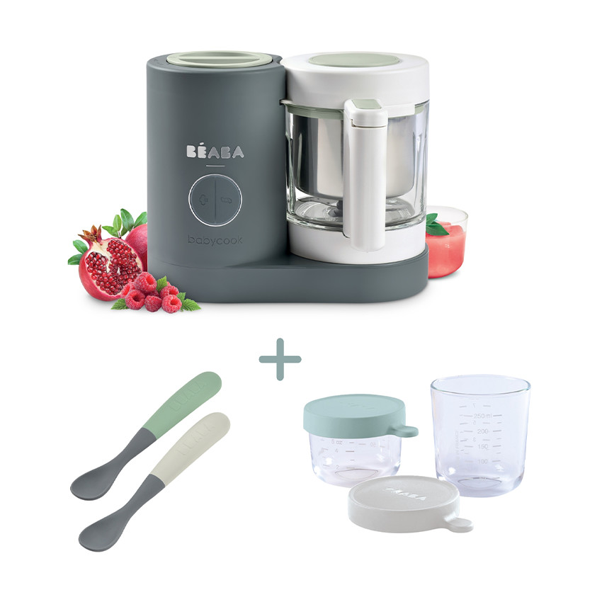 Pack robot cuiseur bébé Babycook Neo gris mineral + 2 pots + 2 cuillères 