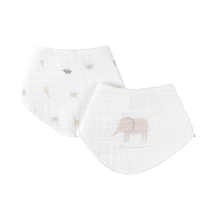 Lot de 2 bavoirs bandana en mousseline Éléphant 