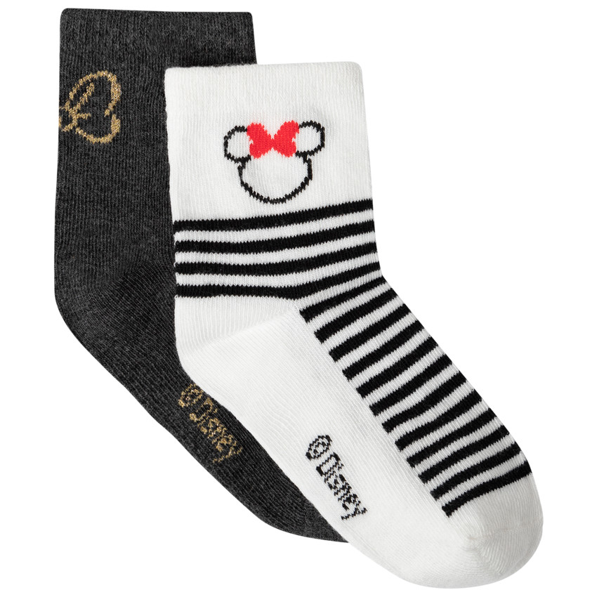 Set van 2 paar gestreepte en effen sokken met Minnie Disney-design 