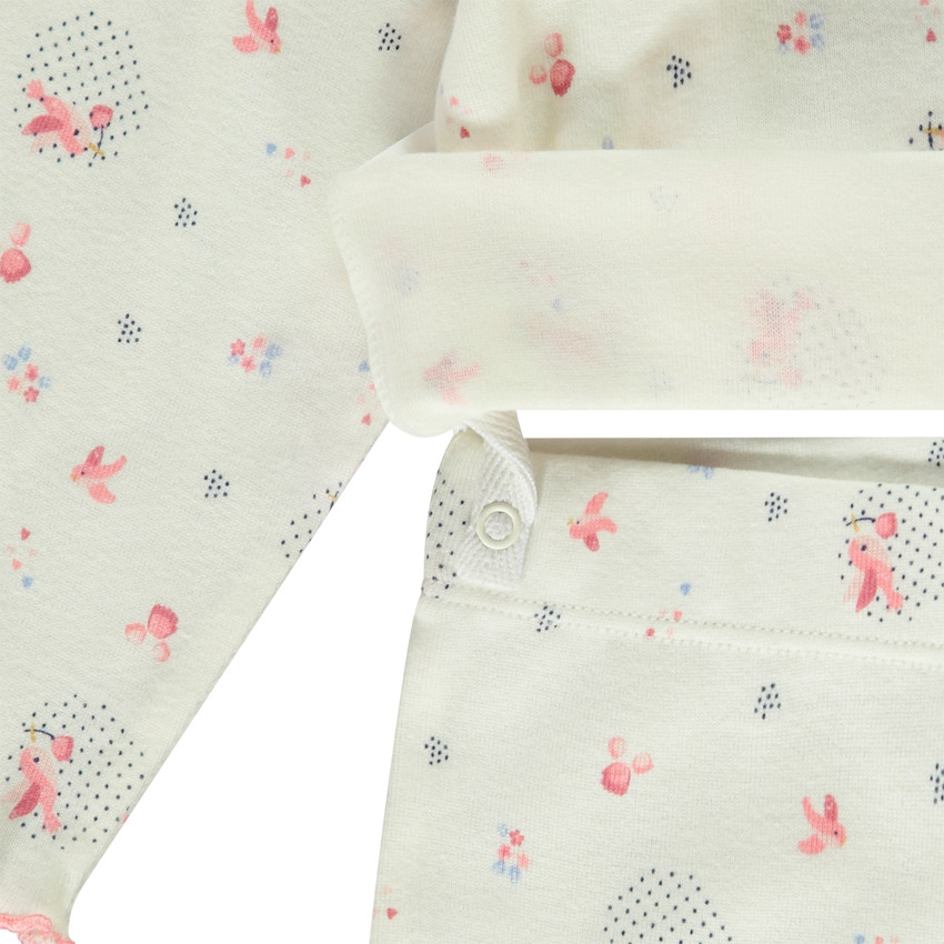 Pyjama 2 pièces effet côtelé et imprimé oiseaux pour bébé fille 