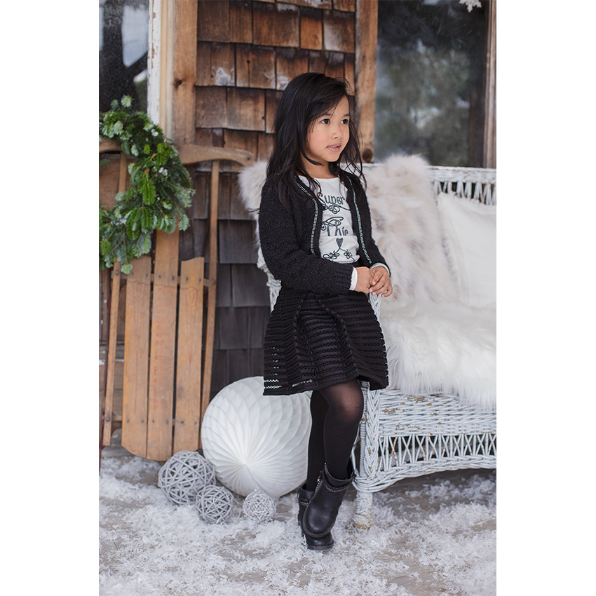 Gilet court en tricot poil effet brillant avec strass 