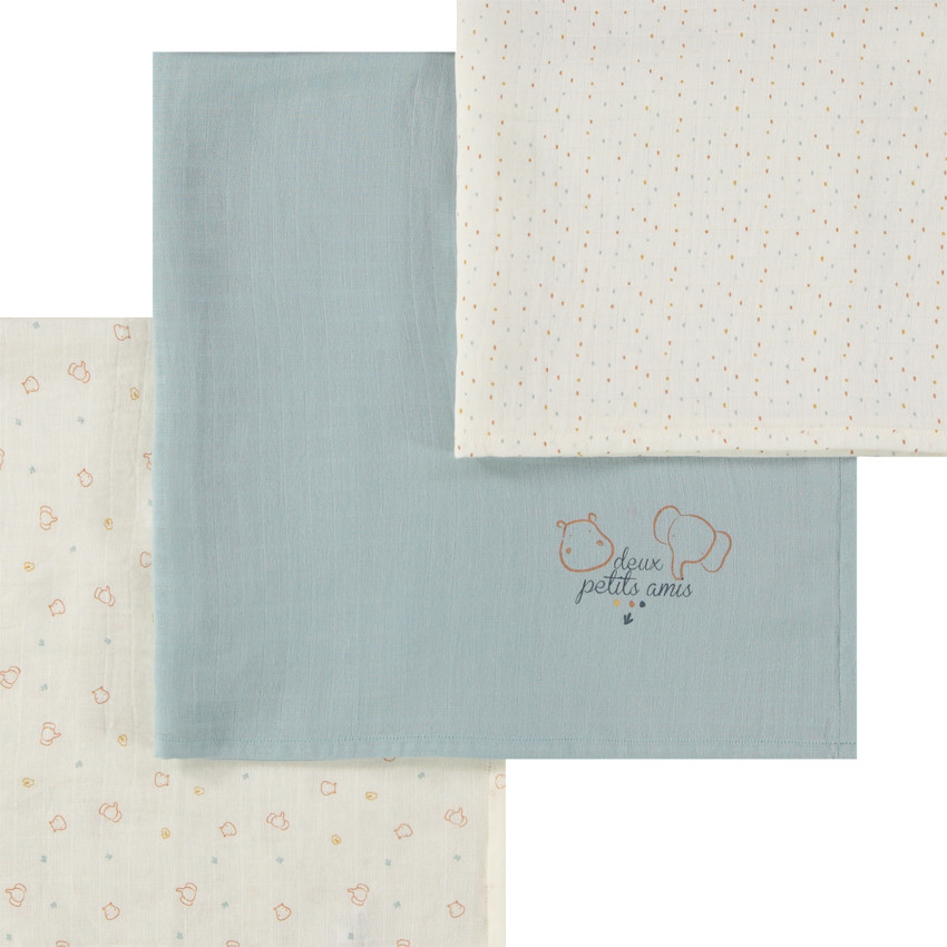 Lot de 3 langes fantaisie en tetra pour bébé 