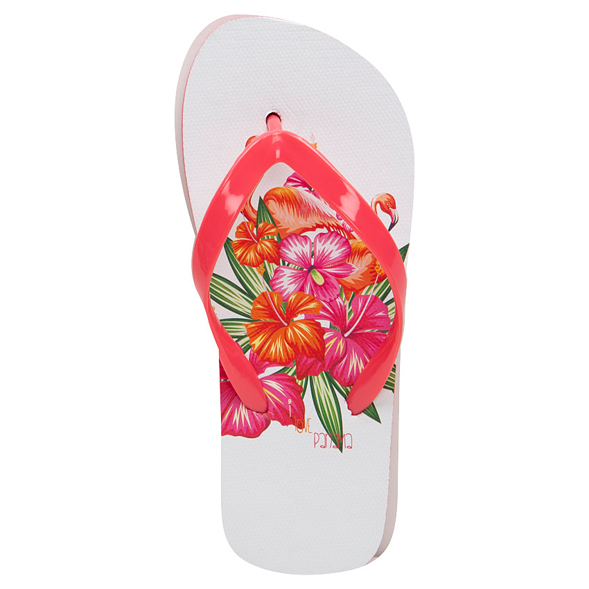 Teenslippers met bloemenprint met blaadjes en effen riempje 