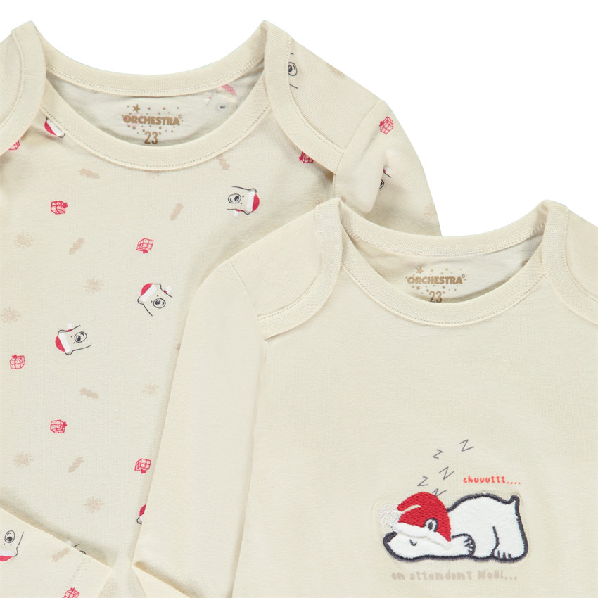 Lot de 2 bodies manches longues de Noël pour bébé avec ouvertures différentes selon l'âge 