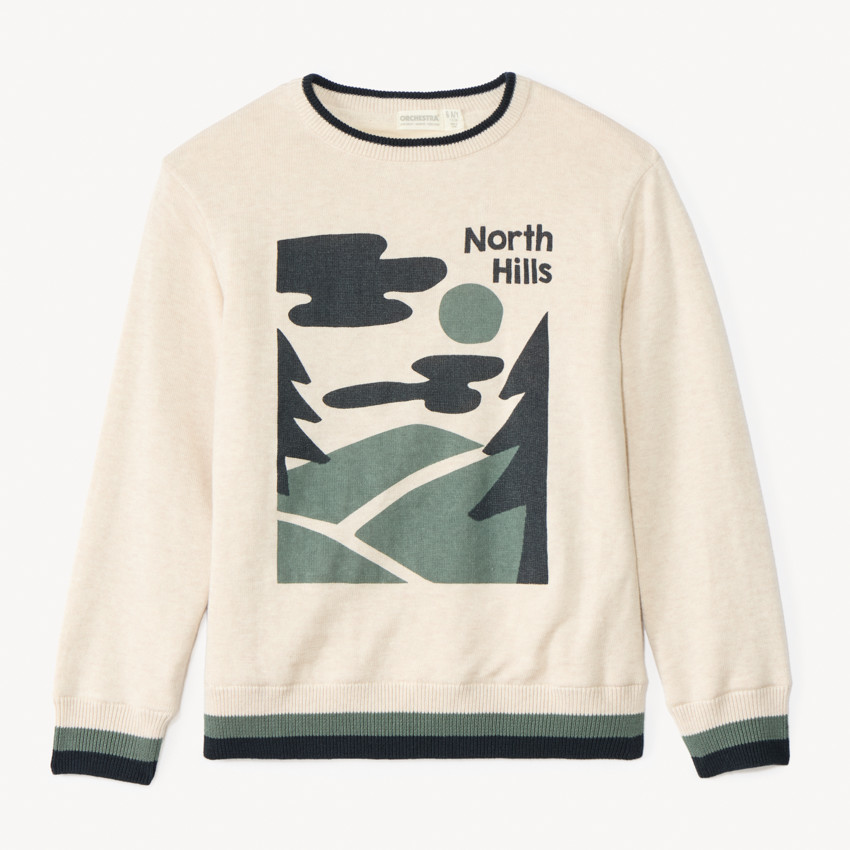 Trui in gebreide jersey met print en fluwelen voering voor jongens 