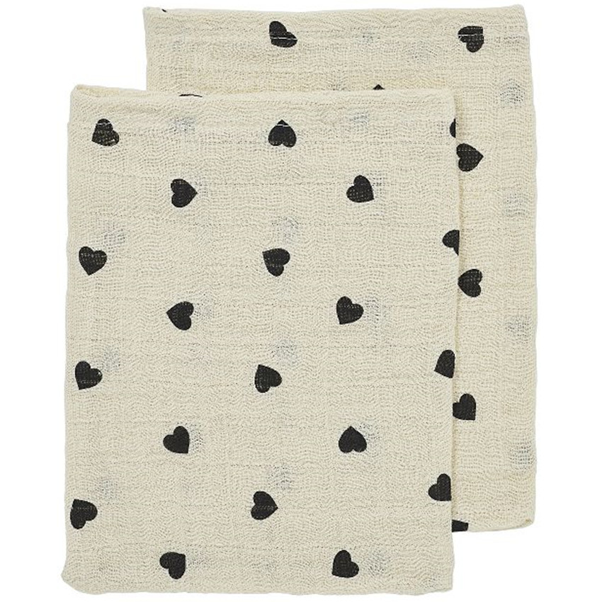 Lot de 2 langes en mousseline Sweetheart - Soft Sand/Black - 20x17cm 