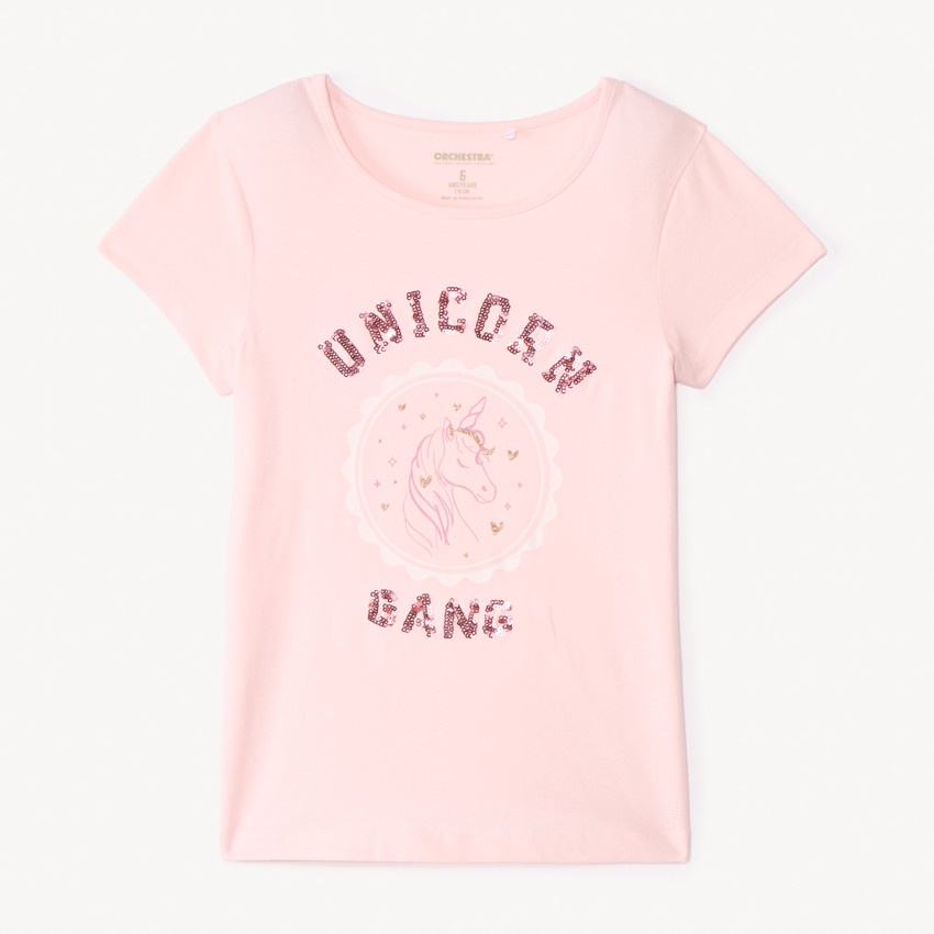 T-shirt manches courtes printé à sequins fille 