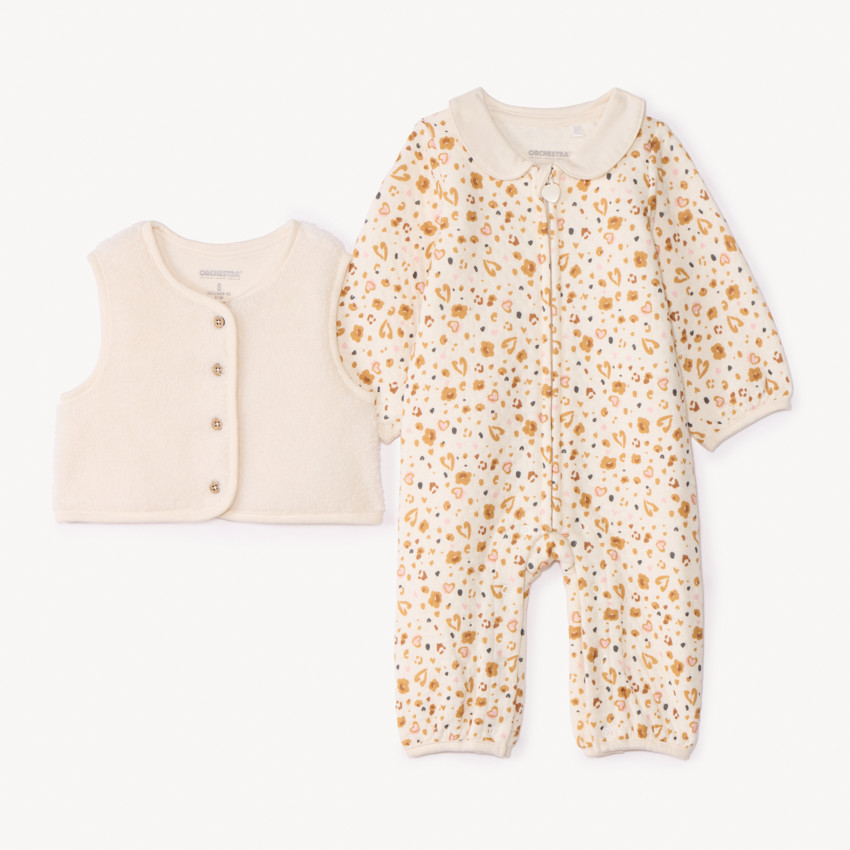 Set met bedrukte romper + vest voor meisjesbaby 